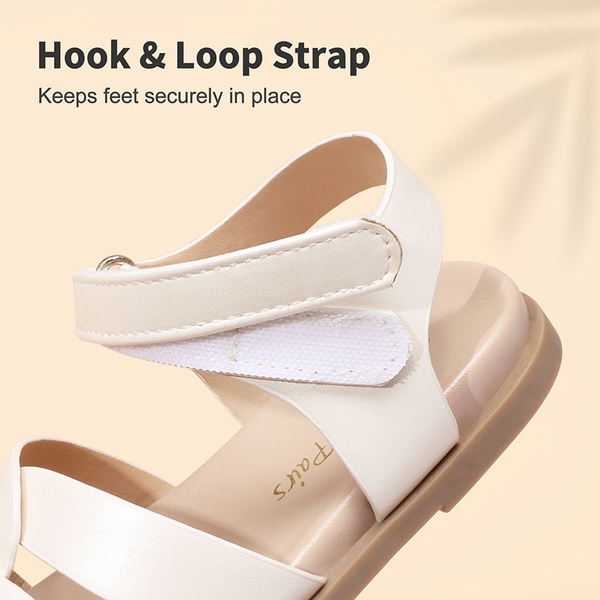 Girls Ankle Strap Strappy Flat Sandals - WHITE PU - 3